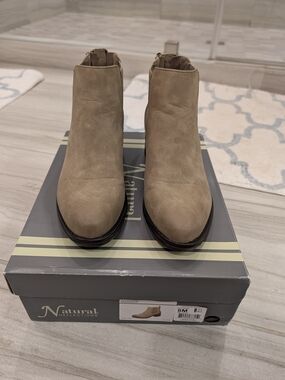 Natural Reflections Taupe Suede Ankle Booties with Low Heel 8